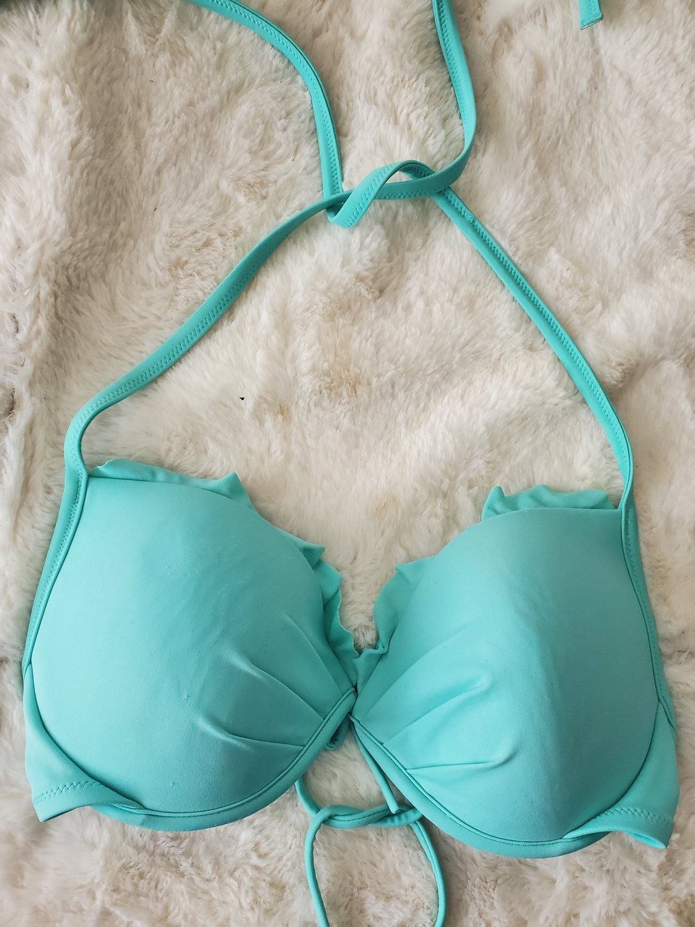 Victoria's Secret Turquoise Ruffle Trim Bikini Top 34D